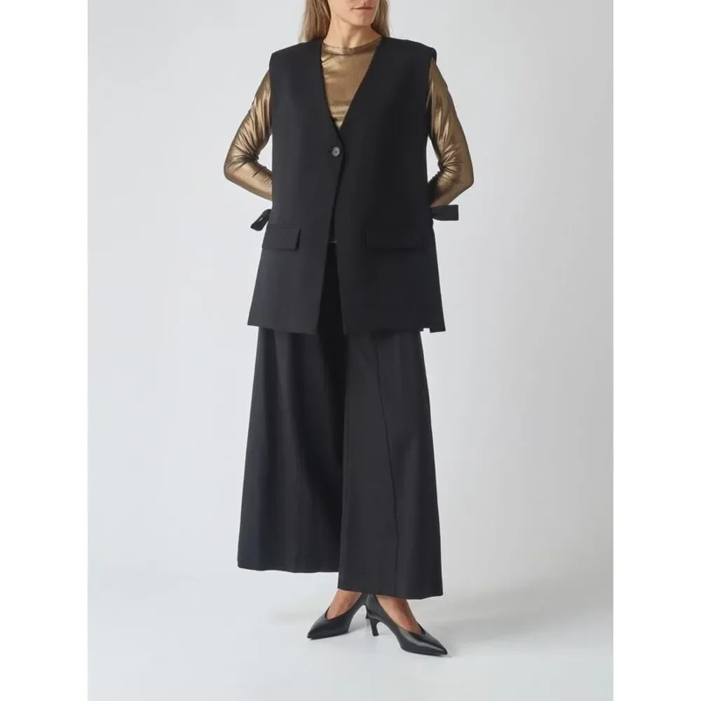 Meimeij Women Meimeij Single-Breasted Wool Blend Tailored Waistcoat With V-Neck